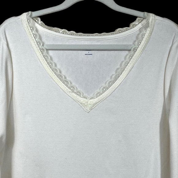 Old Navy Lace V-Neck Ribbed Long Sleeve Top NEW Sea Salt Womens Large - Picture 3 of 9